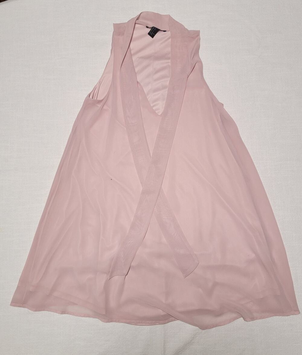 Forever 21 Women's Pink Sleeveless Wrap Blouse Sheer Top Summer Dress Size Small